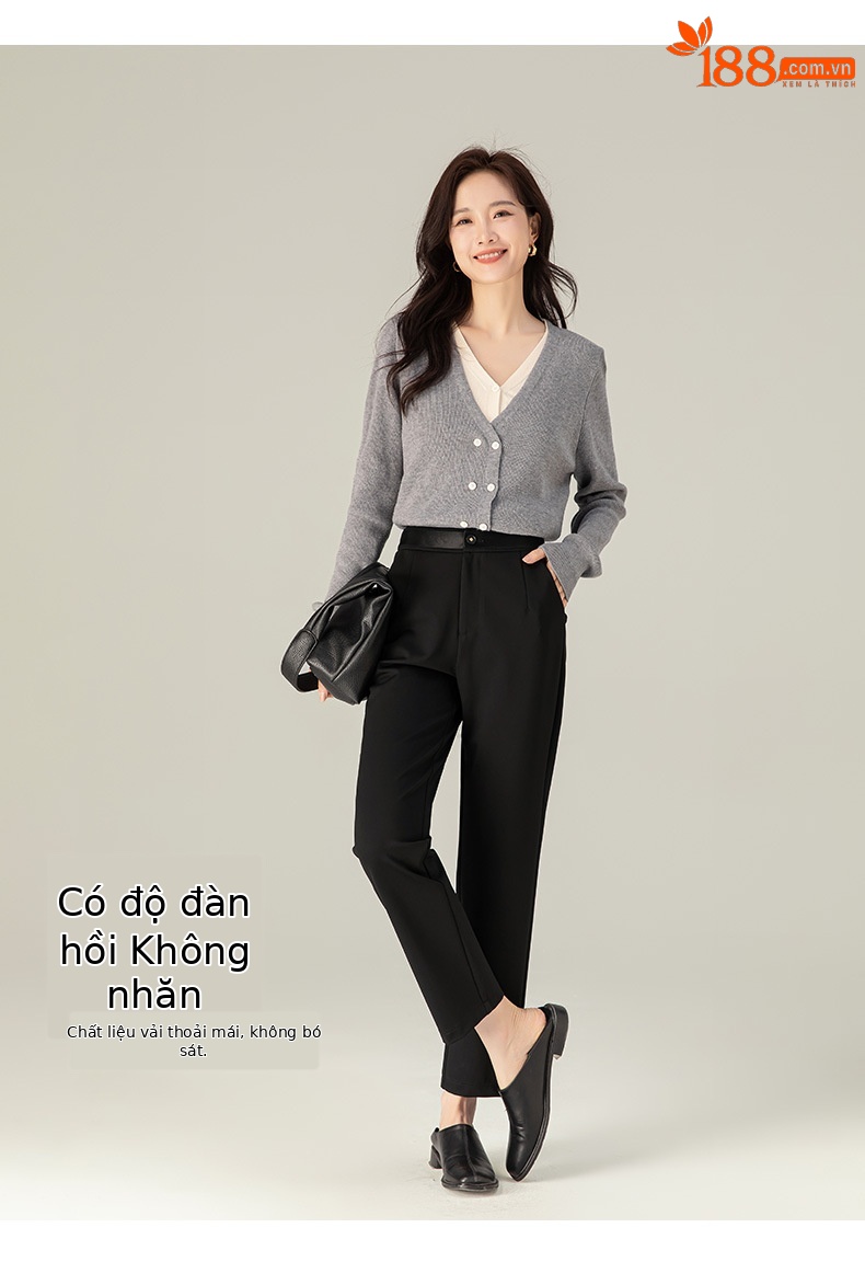 Quần tây nữ Xingge ống lửng cạp cao dáng thẳng — Màu đen chi tiết 11