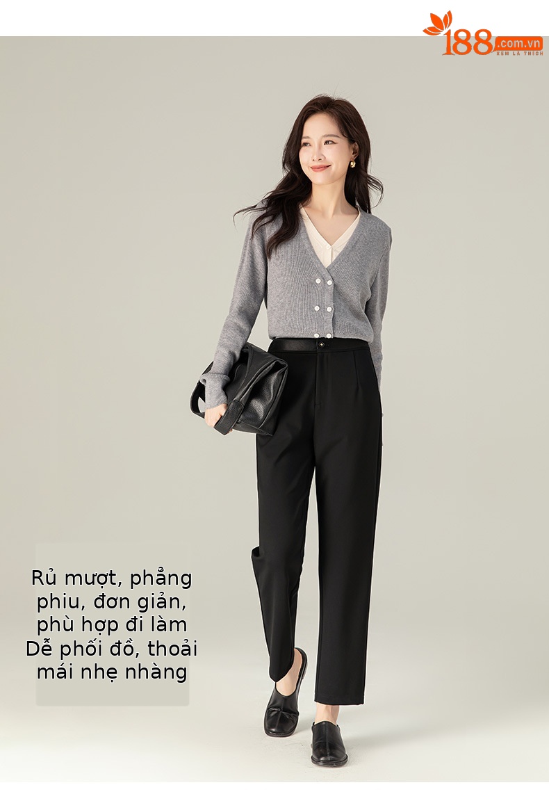 Quần tây nữ Xingge ống lửng cạp cao dáng thẳng — Màu đen chi tiết 15