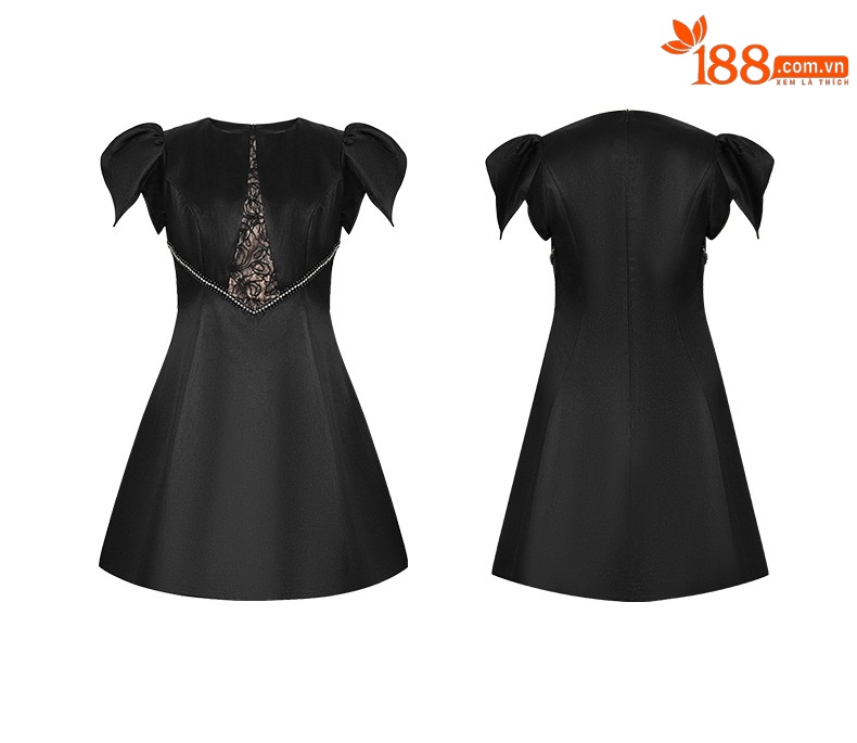 Đầm chữ A tay phồng ôm eo bodycon nữ kiểu Pháp — Màu đen chi tiết 3