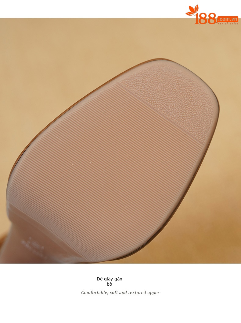 Giày sandal cao gót nữ bít mũi hở gót, quai chữ T, gót 12 cm, đế thô — Màu caramel chi tiết 12