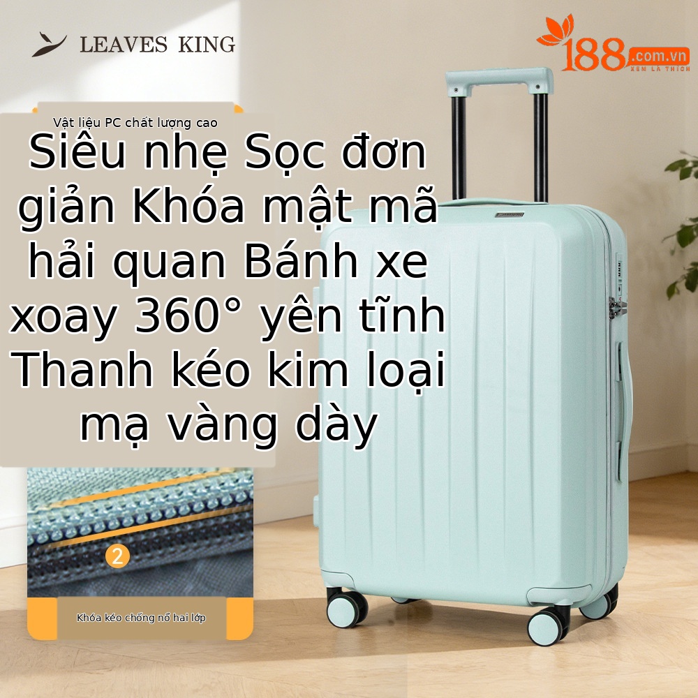 Vali kéo chống nổ hai lớp siêu nhẹ bánh xe đa hướng 20 inch — Ca rô trắng, Màu đen, Xám đậm, Xanh lục nhạt