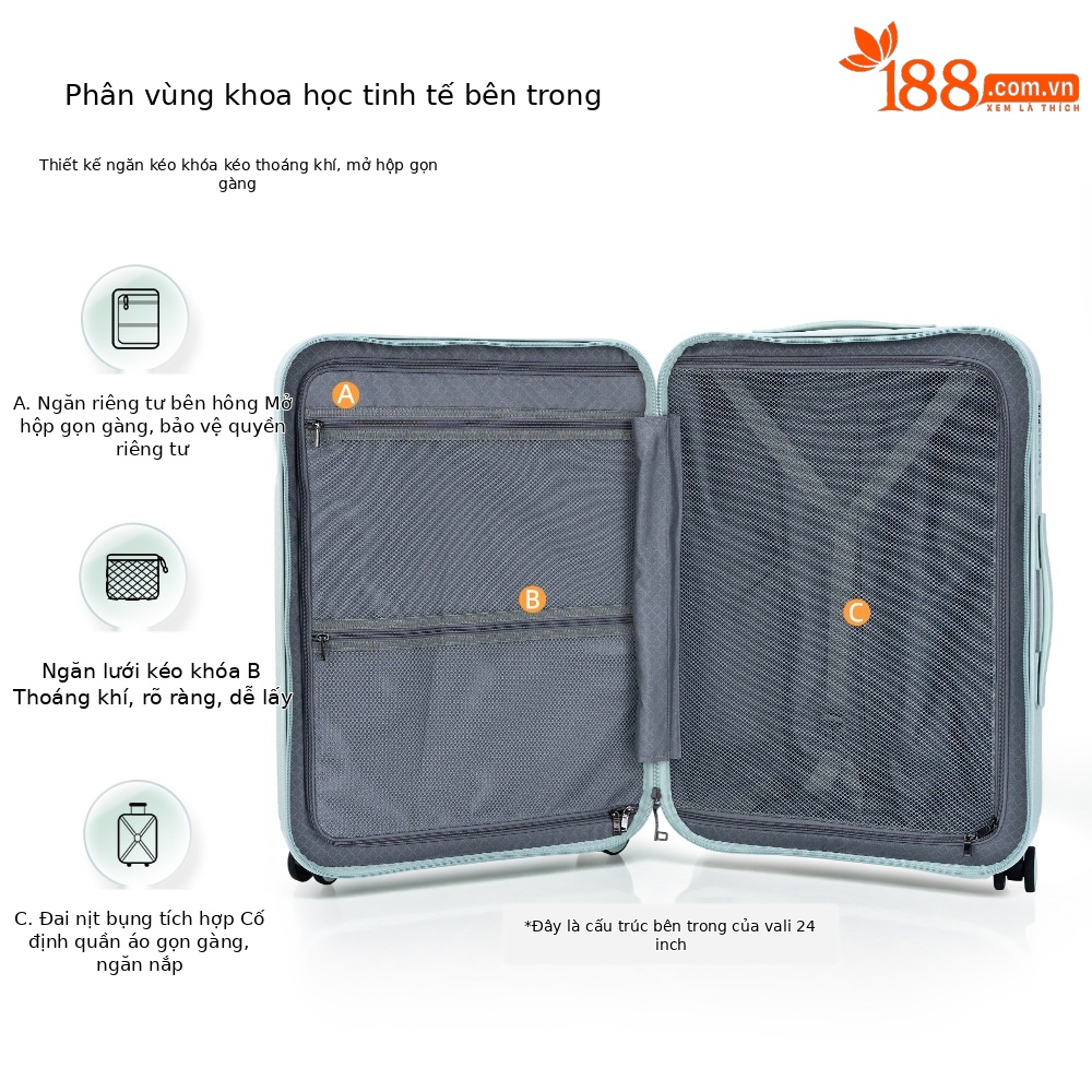 Vali kéo chống nổ hai lớp siêu nhẹ bánh xe đa hướng 20 inch — Ca rô trắng, Màu đen, Xám đậm, Xanh lục nhạt