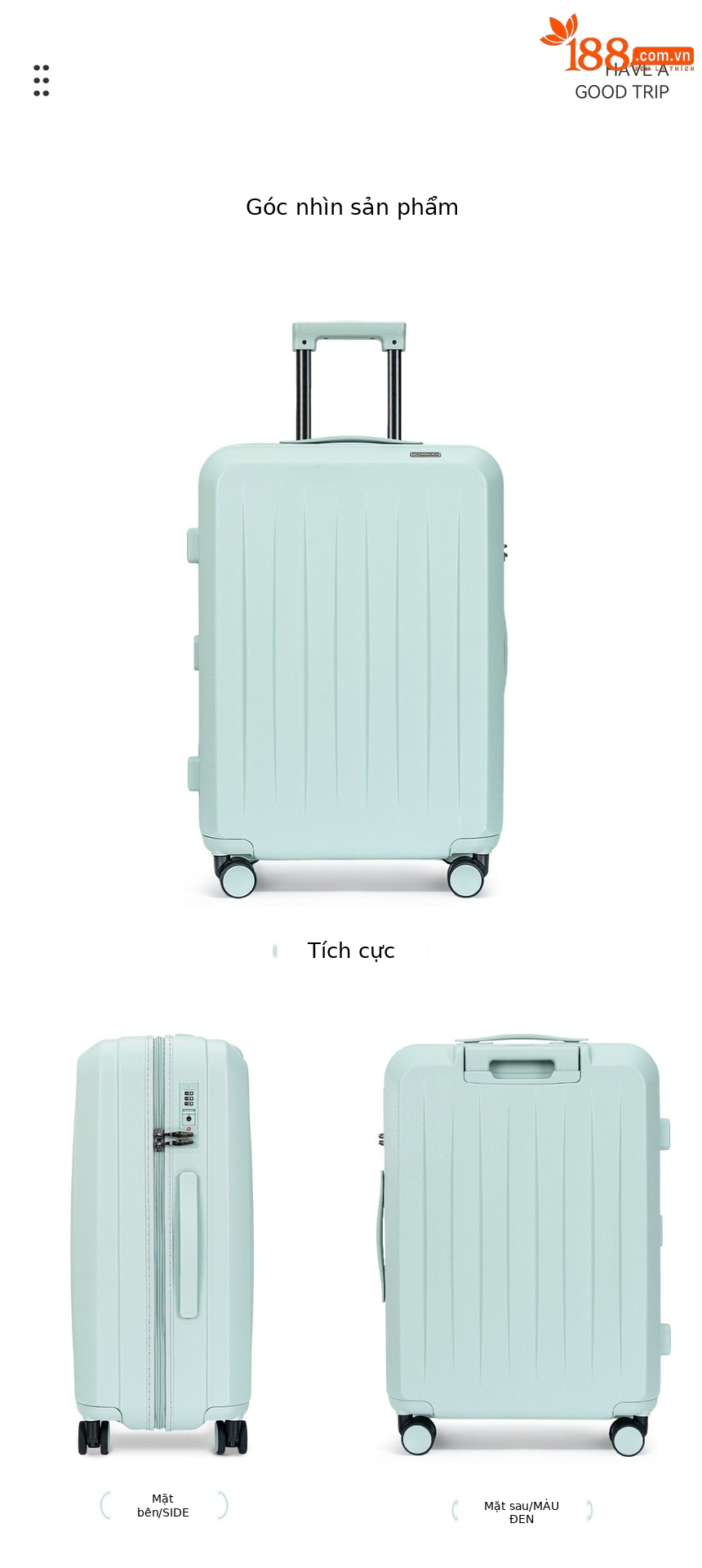 Vali kéo chống nổ hai lớp siêu nhẹ bánh xe đa hướng 20 inch — Ca rô trắng, Màu đen, Xám đậm, Xanh lục nhạt chi tiết 10