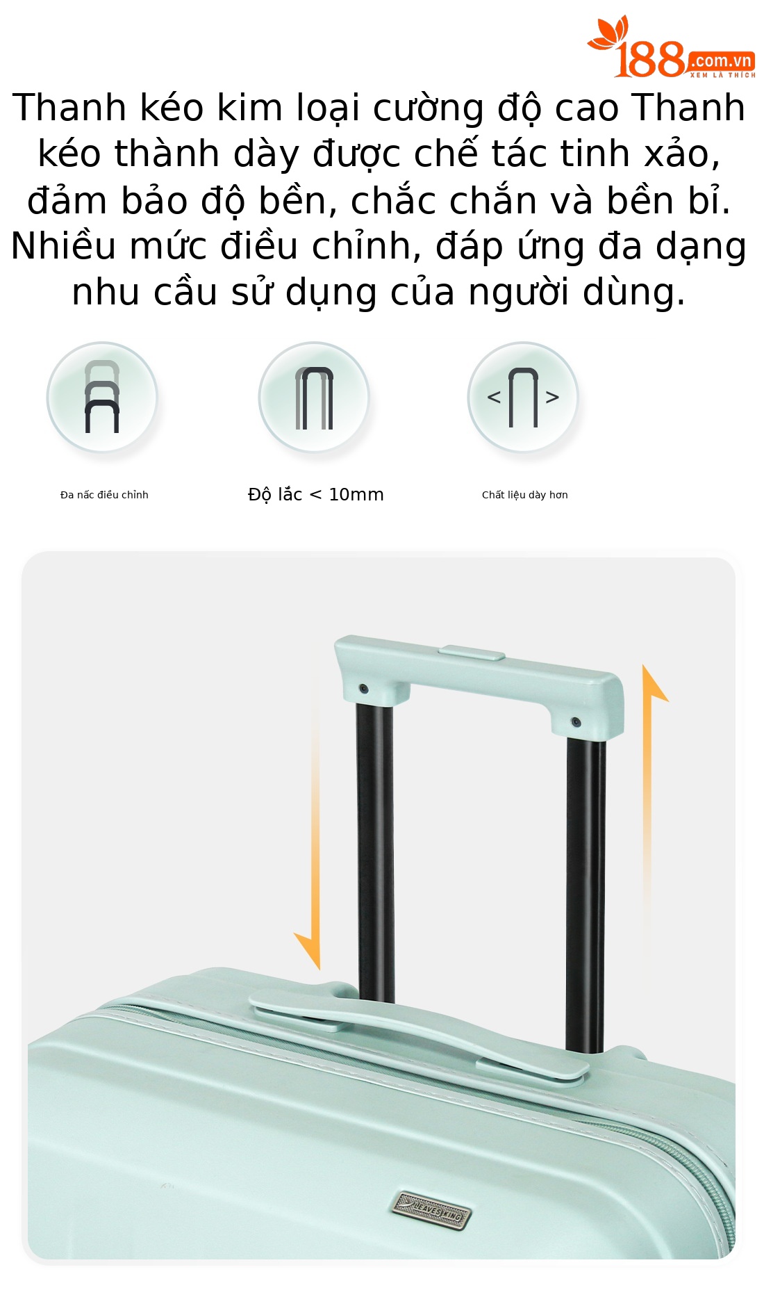 Vali kéo chống nổ hai lớp siêu nhẹ bánh xe đa hướng 20 inch — Ca rô trắng, Màu đen, Xám đậm, Xanh lục nhạt chi tiết 6