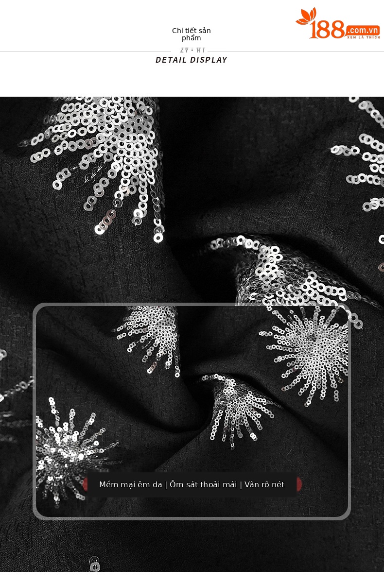 Váy phồng nữ cổ tròn sequin lấp lánh phong cách Pháp 2026 — Màu đen chi tiết 1