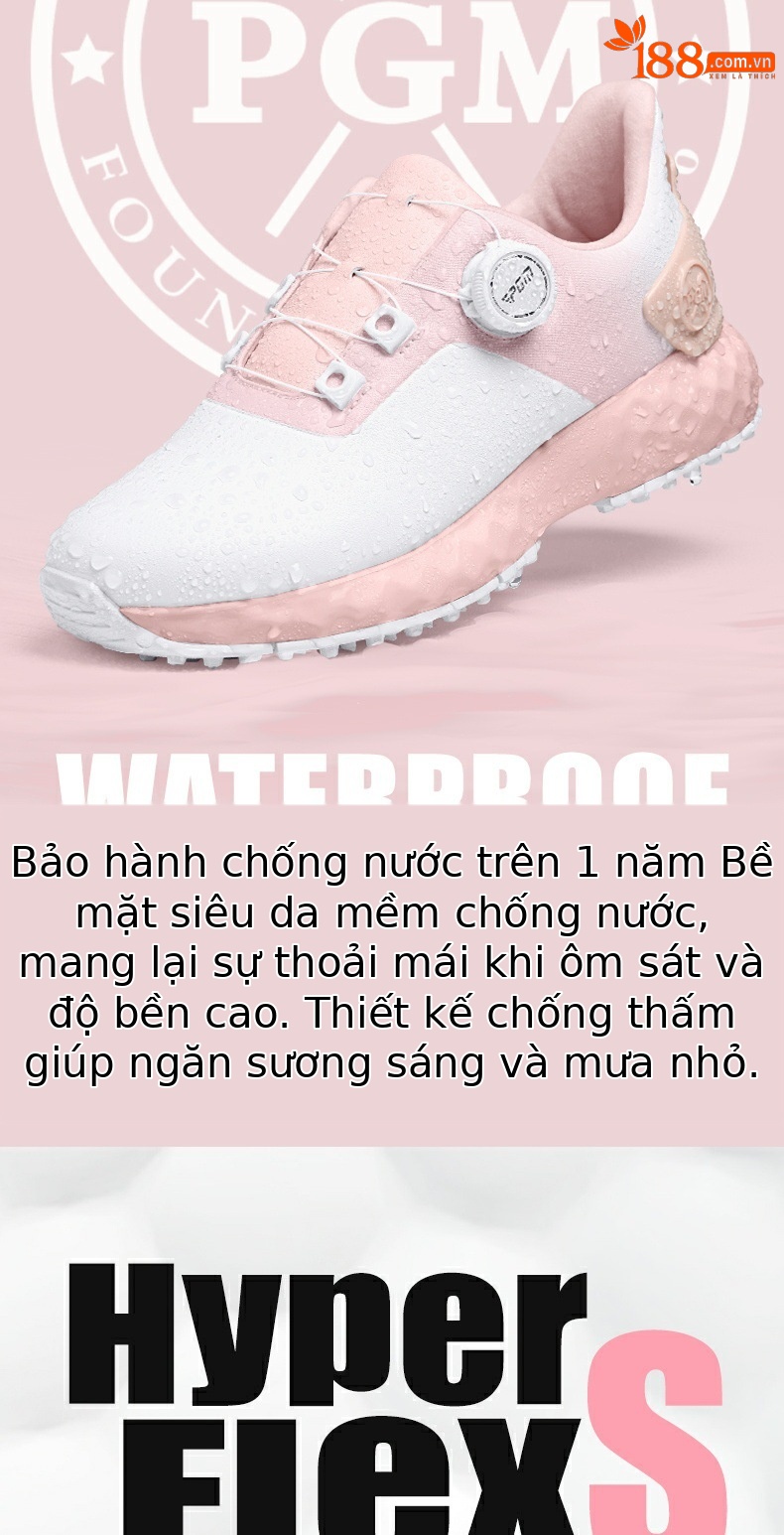 Giày golf nữ PGM chống thấm nước, chống trượt, đế đệm êm, núm vặn nhanh — XZ380-xanh macaron, XZ364-trắng hồng, XZ369-Quả mọng trắng sữa chi tiết 3