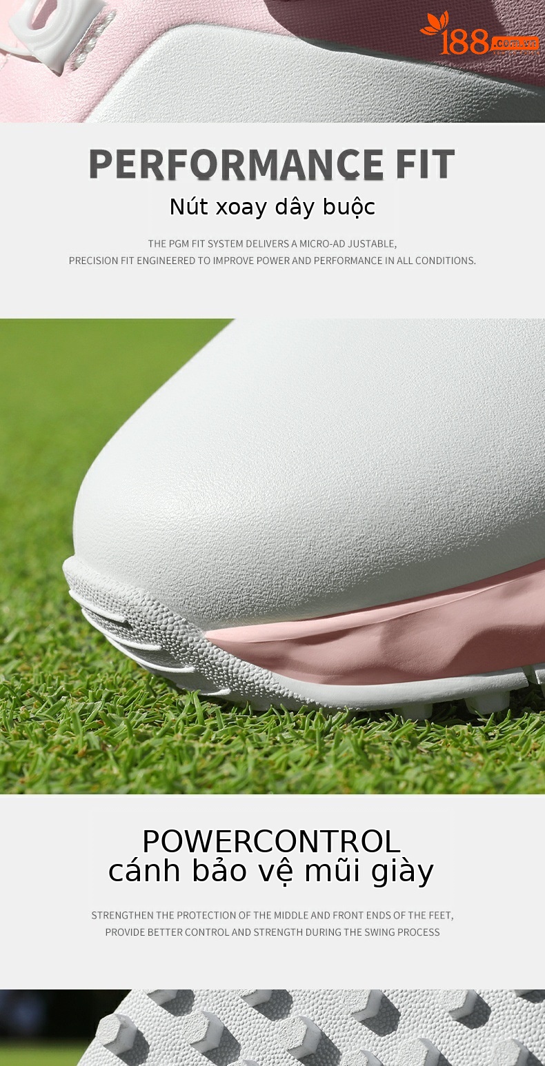 Giày golf nữ PGM chống thấm nước, chống trượt, đế đệm êm, núm vặn nhanh — XZ380-xanh macaron, XZ364-trắng hồng, XZ369-Quả mọng trắng sữa chi tiết 11