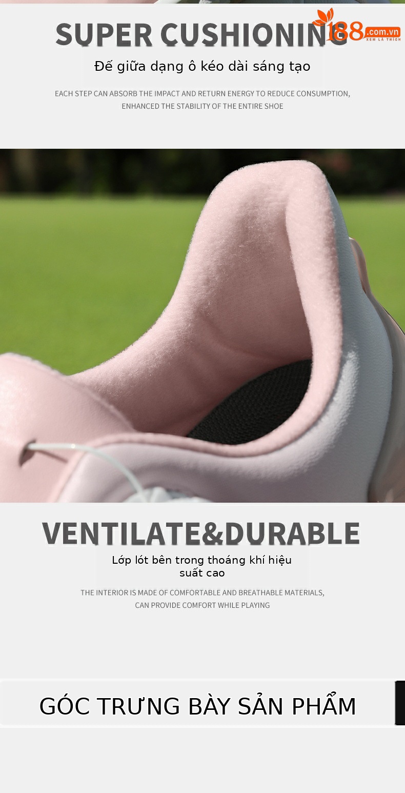 Giày golf nữ PGM chống thấm nước, chống trượt, đế đệm êm, núm vặn nhanh — XZ380-xanh macaron, XZ364-trắng hồng, XZ369-Quả mọng trắng sữa chi tiết 13