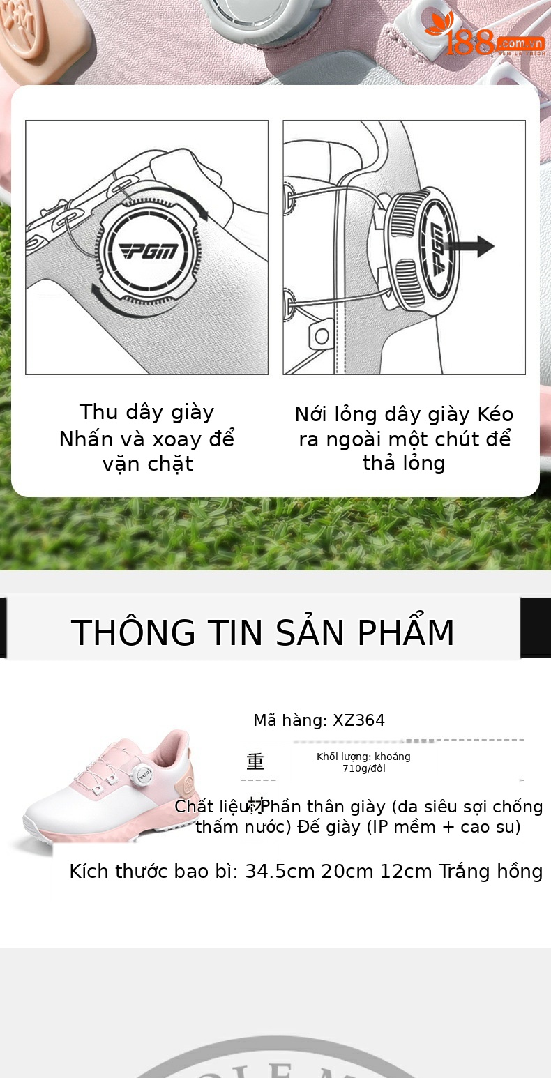 Giày golf nữ PGM chống thấm nước, chống trượt, đế đệm êm, núm vặn nhanh — XZ380-xanh macaron, XZ364-trắng hồng, XZ369-Quả mọng trắng sữa chi tiết 7