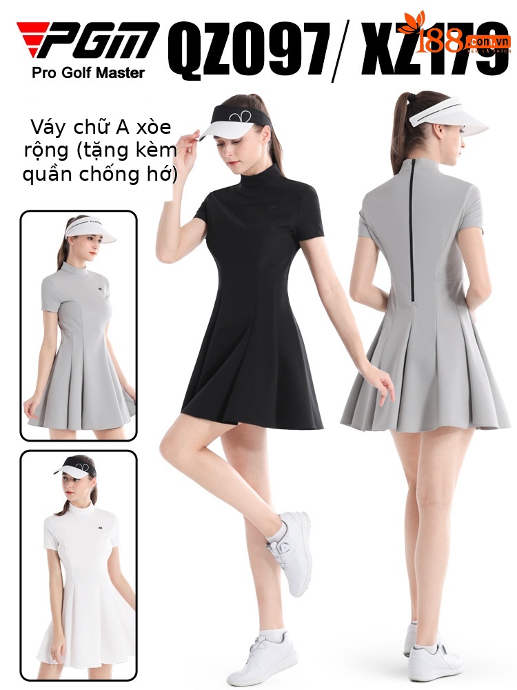 Váy golf nữ chữ A ôm eo tay ngắn phong cách Hàn Quốc — QZ097 [gửi legging/váy chữ A] váy xám, QZ097 [gửi legging/váy chữ A] váy đen, QZ097 [gửi legging/váy chữ A] váy trắng