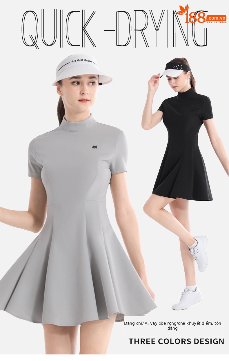 Váy golf nữ chữ A ôm eo tay ngắn phong cách Hàn Quốc — QZ097 [gửi legging/váy chữ A] váy xám, QZ097 [gửi legging/váy chữ A] váy đen, QZ097 [gửi legging/váy chữ A] váy trắng chi tiết 2