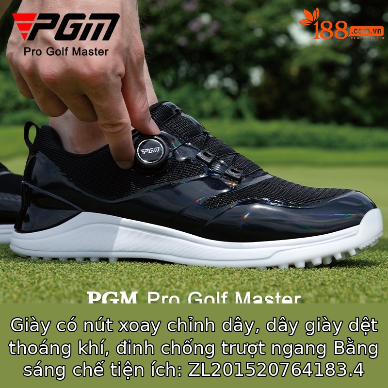 Giày golf PGM nam thoáng khí chống trượt có núm vặn dây giày — XZ368 [Dây giày/núm dệt thoáng khí]-Màu đen nguyên tử