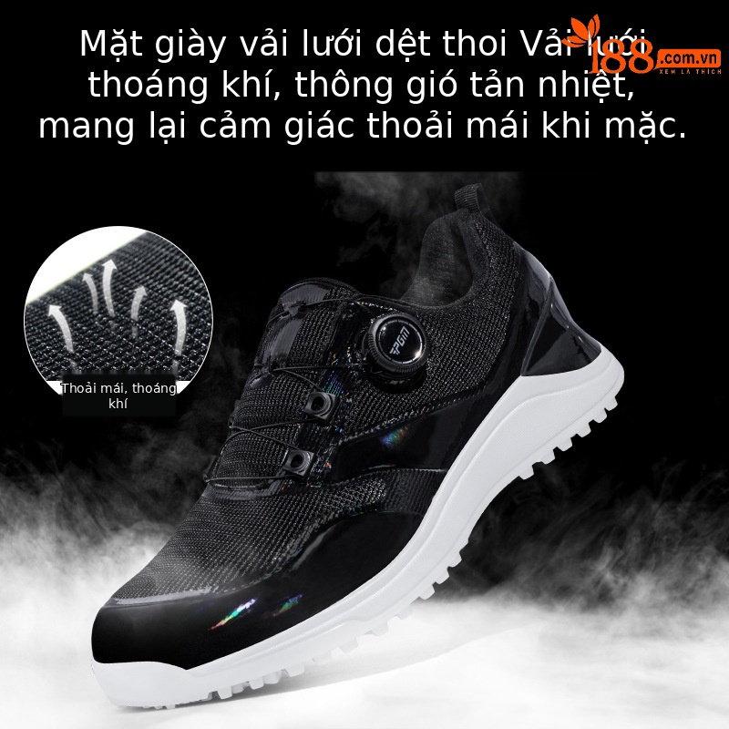 Giày golf PGM nam thoáng khí chống trượt có núm vặn dây giày — XZ368 [Dây giày/núm dệt thoáng khí]-Màu đen nguyên tử