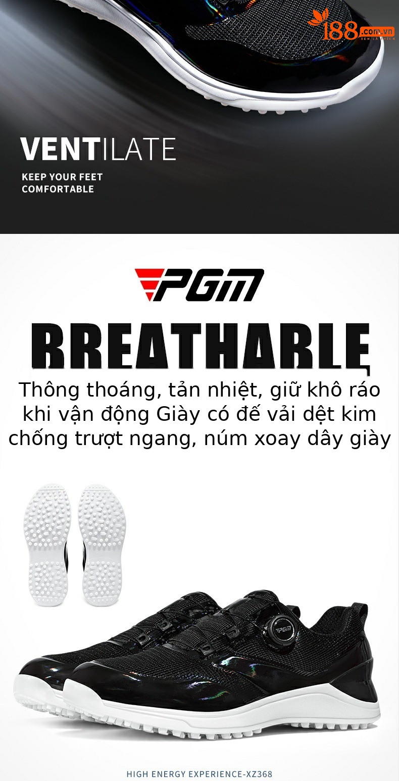 Giày golf PGM nam thoáng khí chống trượt có núm vặn dây giày — XZ368 [Dây giày/núm dệt thoáng khí]-Màu đen nguyên tử chi tiết 2