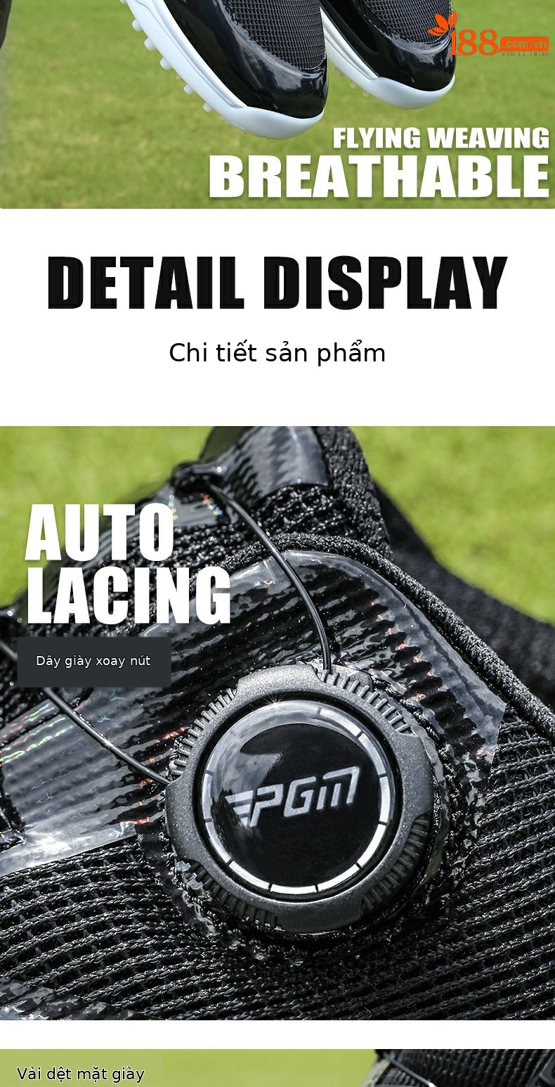 Giày golf PGM nam thoáng khí chống trượt có núm vặn dây giày — XZ368 [Dây giày/núm dệt thoáng khí]-Màu đen nguyên tử chi tiết 8