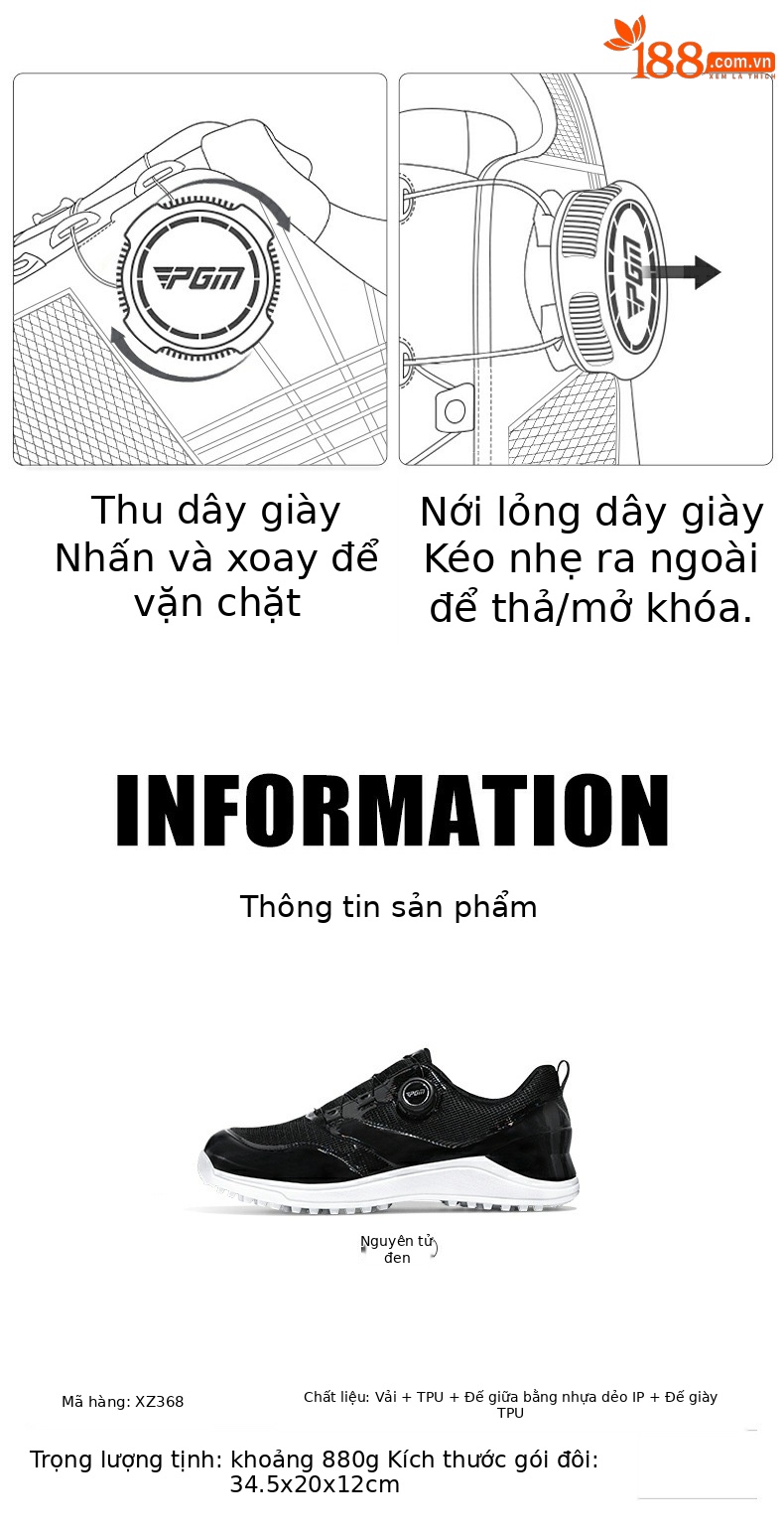 Giày golf PGM nam thoáng khí chống trượt có núm vặn dây giày — XZ368 [Dây giày/núm dệt thoáng khí]-Màu đen nguyên tử chi tiết 5