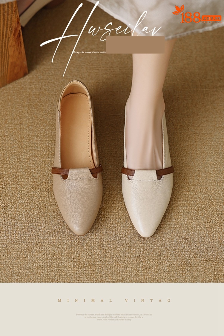 Giày cao gót nữ mũi nhọn da cừu gót thô 5 cm phối màu — đen chi tiết 2