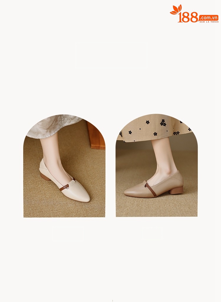 Giày cao gót nữ mũi nhọn da cừu gót thô 5 cm phối màu — đen chi tiết 5