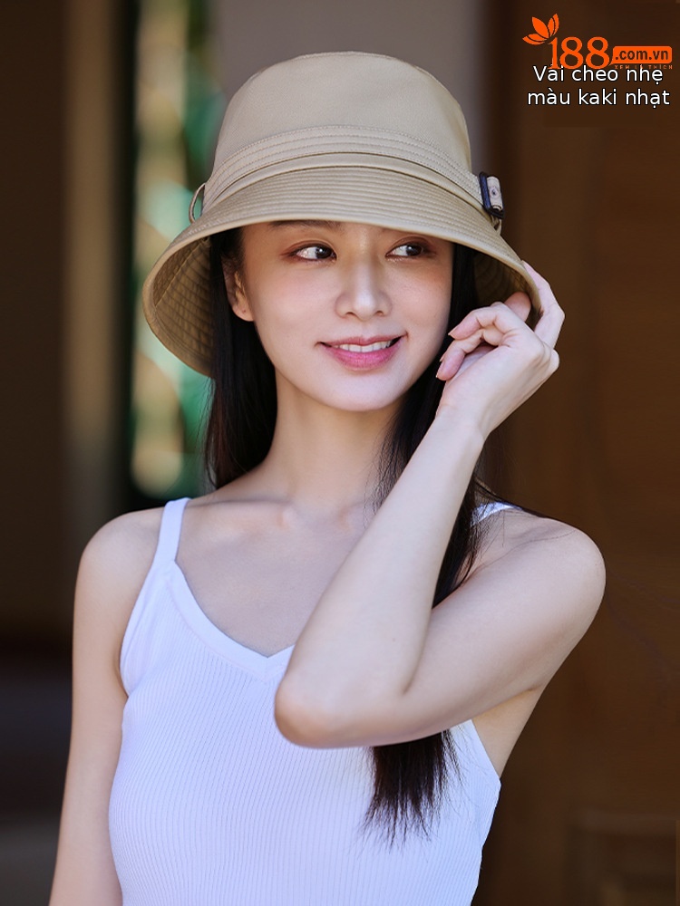 Mũ chống nắng nữ kiểu Hàn Quốc vành rộng chống tia UV — kaki đậm chi tiết 7