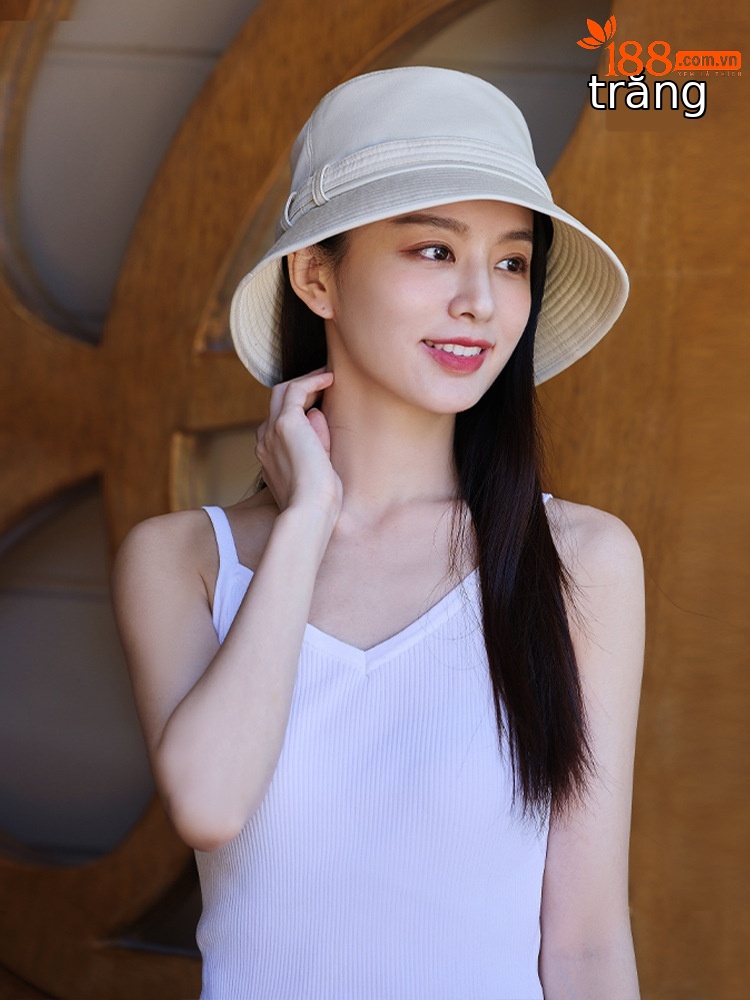 Mũ chống nắng nữ kiểu Hàn Quốc vành rộng chống tia UV — kaki đậm chi tiết 9