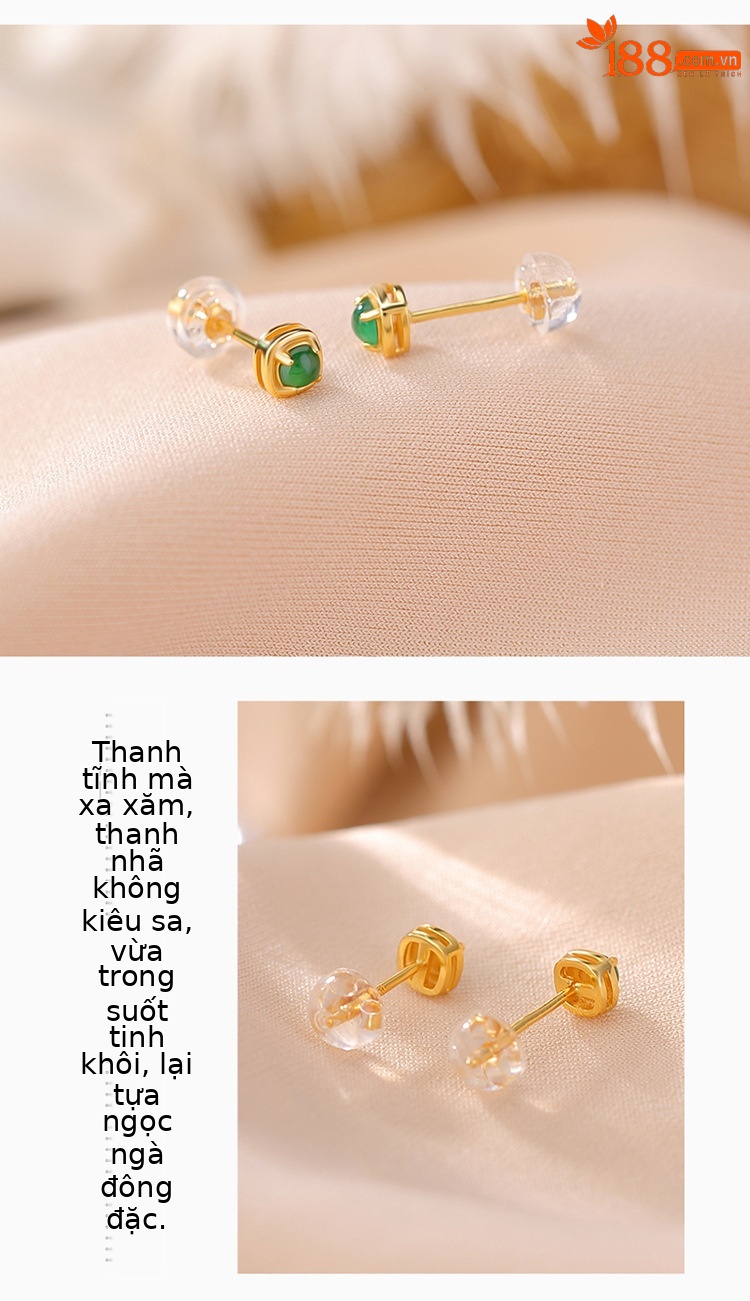 Bông tai bạc S925 mạ vàng hình nai ngọc bích retro tinh tế — Kiểu màu bạc chi tiết 3