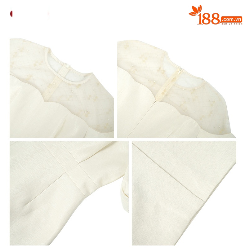 Đầm dự tiệc maxi nữ tay phồng thắt eo kiểu dáng thanh lịch — Màu kem chi tiết 1