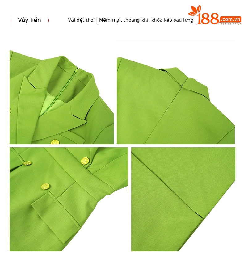 Đầm vest nữ công sở tay ngắn mùa hè phong cách nữ thần thanh lịch — Màu trắng be, Màu xanh lá chi tiết 2