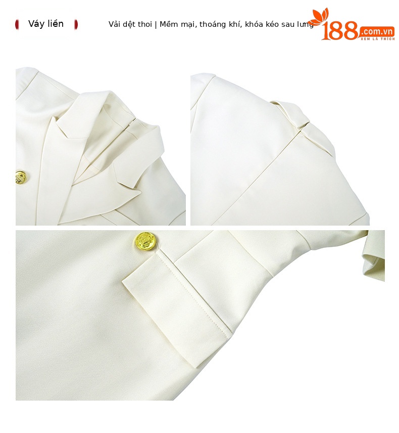 Đầm vest nữ công sở tay ngắn mùa hè phong cách nữ thần thanh lịch — Màu trắng be, Màu xanh lá chi tiết 3