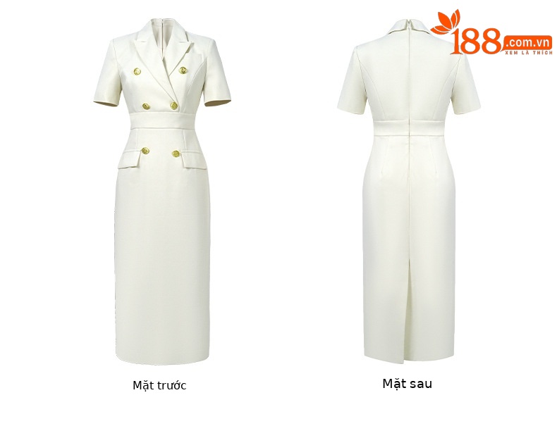 Đầm vest nữ công sở tay ngắn mùa hè phong cách nữ thần thanh lịch — Màu trắng be, Màu xanh lá chi tiết 4