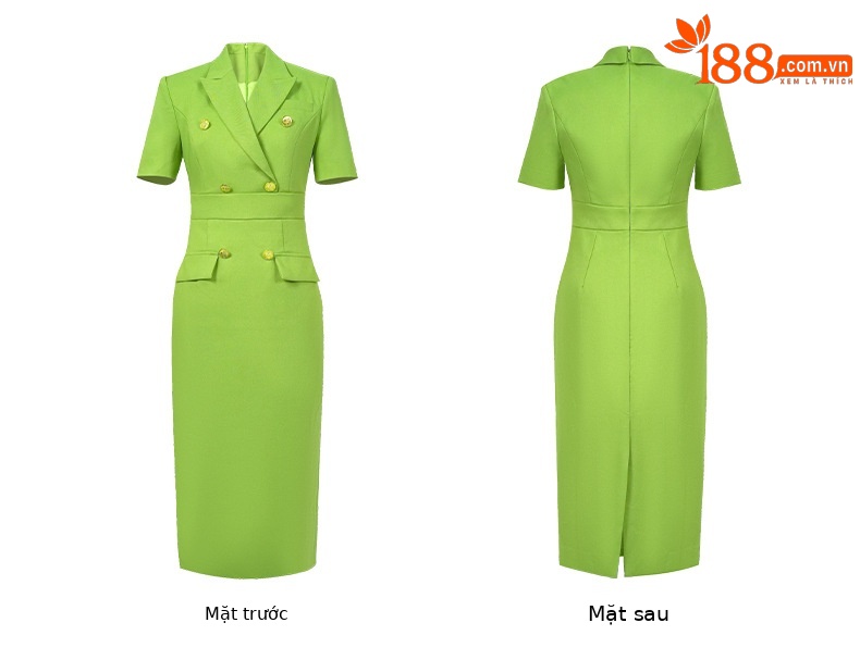 Đầm vest nữ công sở tay ngắn mùa hè phong cách nữ thần thanh lịch — Màu trắng be, Màu xanh lá chi tiết 5