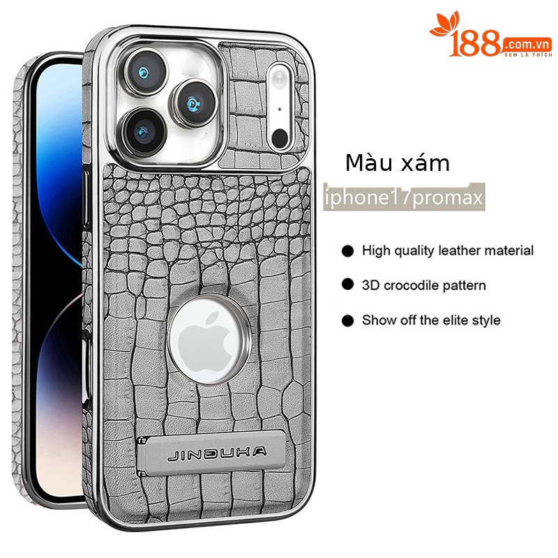 Ốp lưng iPhone 16 Pro Max da vân cá sấu cao cấp, có chân đế và hỗ trợ sạc từ tính — Màu đen, Màu xanh lam, Màu nâu nhạt, Màu nâu đậm chi tiết 15