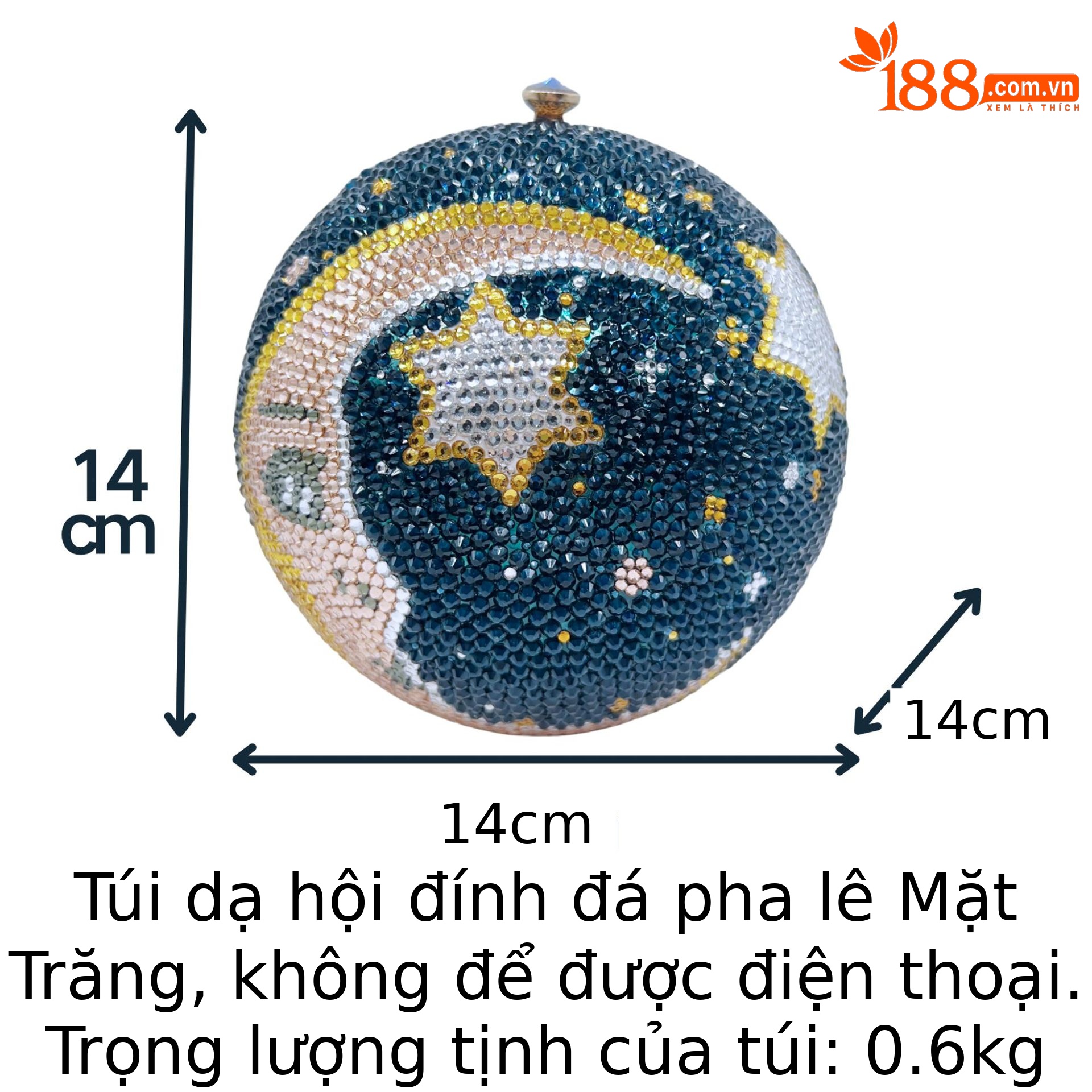 Túi clutch dạ tiệc đính đá hình mặt trăng — Bầu trời sao trăng sáng, Cá tính đặt làm chi tiết 1