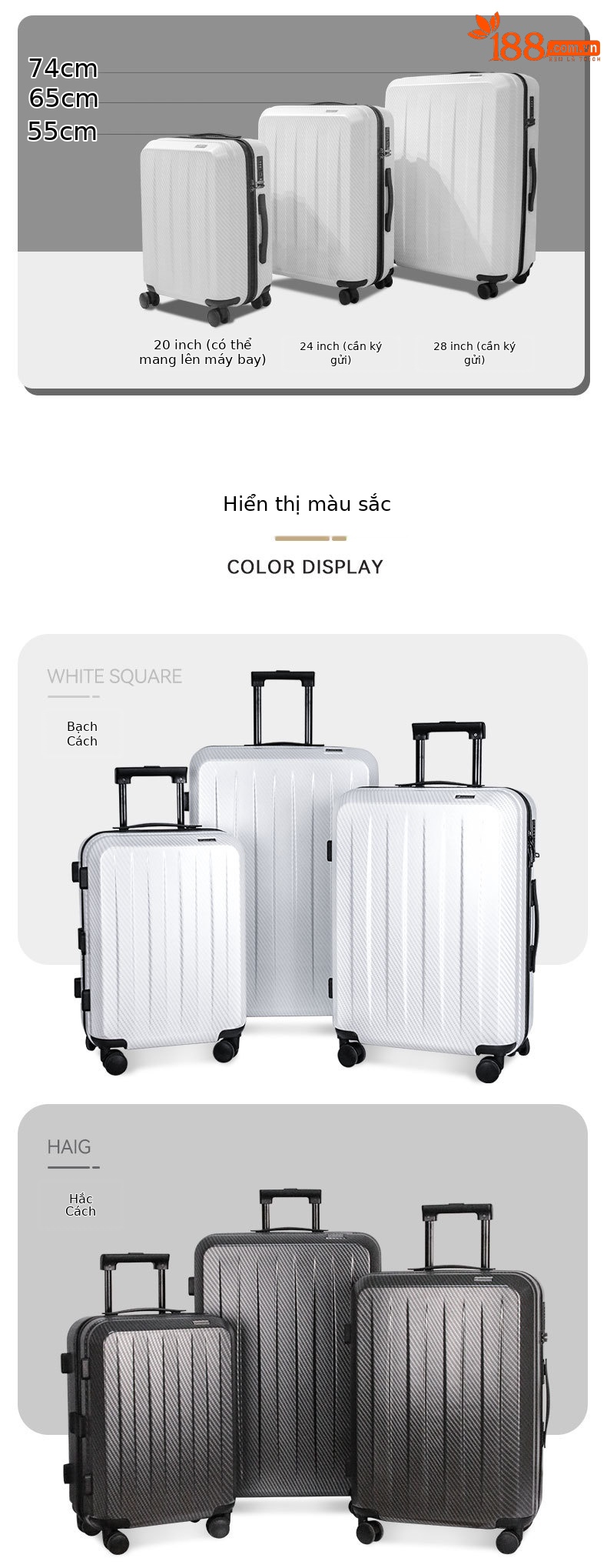 Vali nhựa PC khung nhôm 20 inch khóa TSA, ngăn khô ướt — Kiểu dây kéo màu xám đậm, Kiểu dây kéo màu xanh nhạt, Kiểu dây kéo màu đen, Kiểu dây kéo kẻ sọc đen chi tiết 9