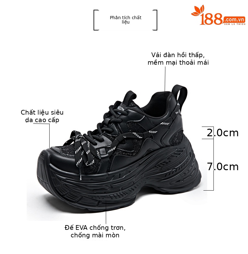 Giày sneaker nữ đế dày độn cao bên trong, phong cách thể thao thường ngày — Màu be chi tiết 2