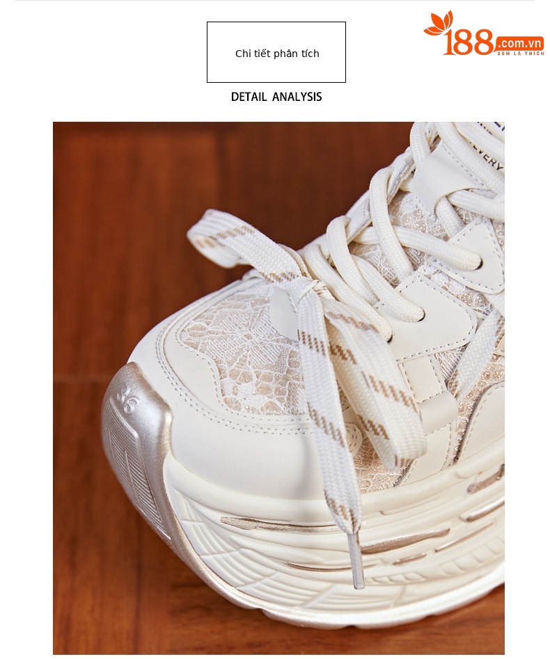 Giày sneaker nữ đế dày độn cao bên trong, phong cách thể thao thường ngày — Màu be chi tiết 5