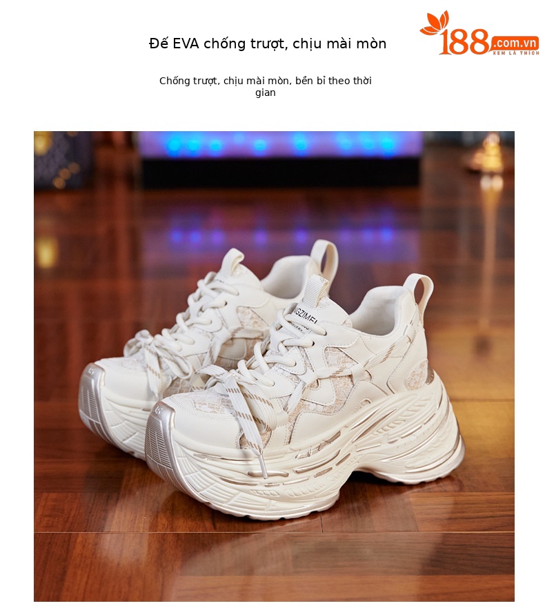 Giày sneaker nữ đế dày độn cao bên trong, phong cách thể thao thường ngày — Màu be chi tiết 8