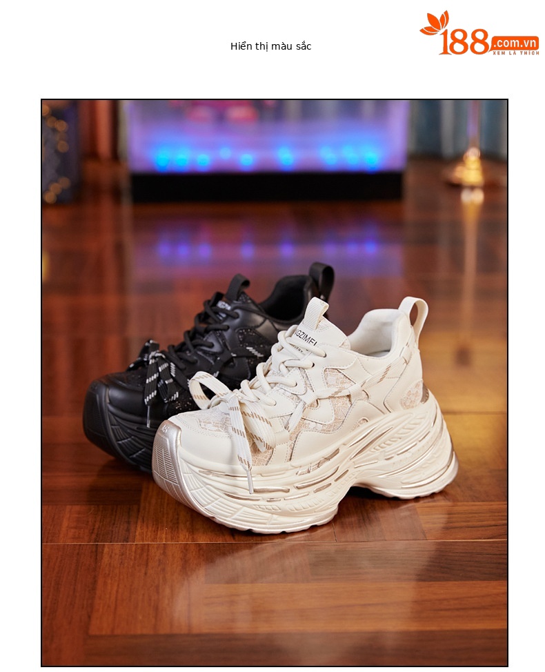 Giày sneaker nữ đế dày độn cao bên trong, phong cách thể thao thường ngày — Màu be chi tiết 16