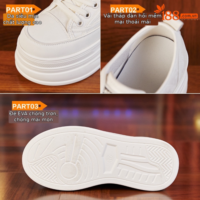 Giày sneaker nữ đế dày độn cao bên trong phong cách bánh xốp — Màu be