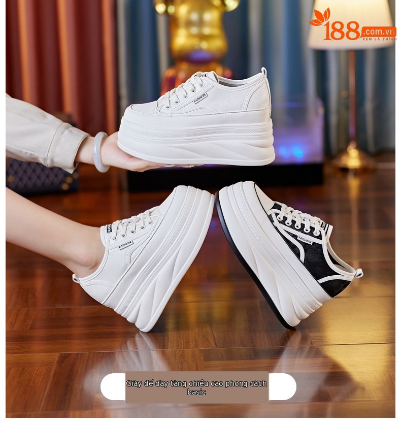 Giày sneaker nữ đế dày độn cao bên trong phong cách bánh xốp — Màu be chi tiết 1