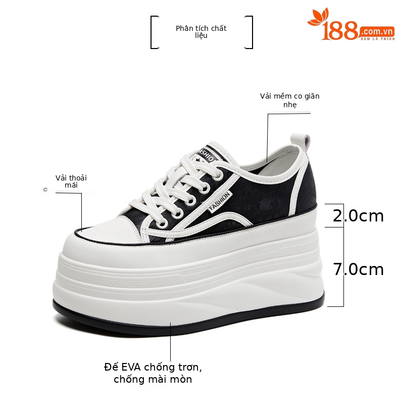 Giày sneaker nữ đế dày độn cao bên trong phong cách bánh xốp — Màu be chi tiết 2
