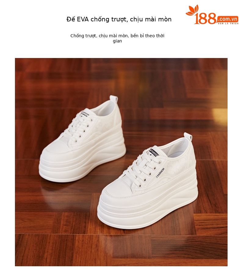 Giày sneaker nữ đế dày độn cao bên trong phong cách bánh xốp — Màu be chi tiết 8