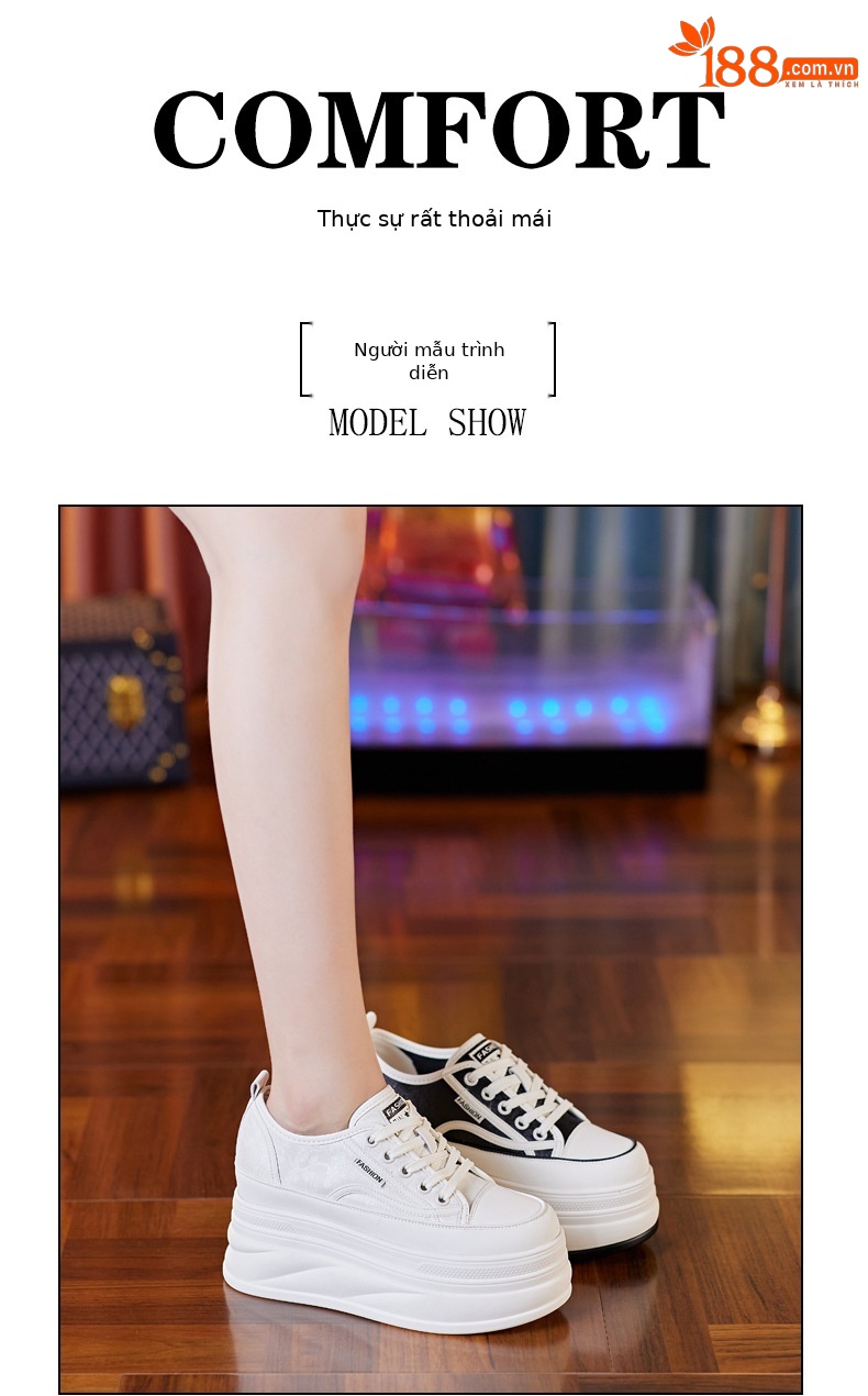 Giày sneaker nữ đế dày độn cao bên trong phong cách bánh xốp — Màu be chi tiết 9