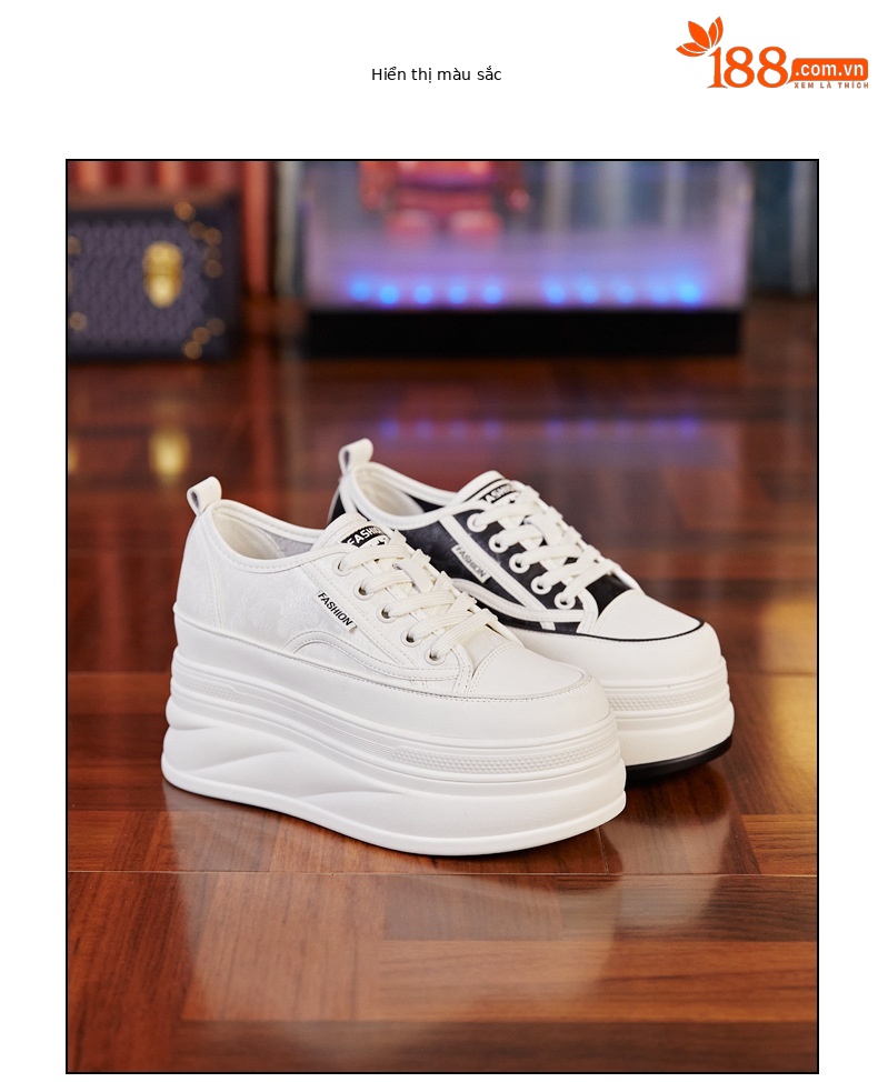 Giày sneaker nữ đế dày độn cao bên trong phong cách bánh xốp — Màu be chi tiết 16