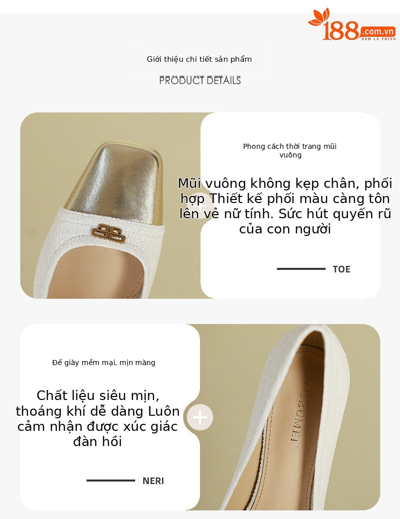 Giày cao gót nữ mũi vuông gót thô kiểu Pháp, gót trung bình, miệng giày nông, giày công sở chuyên nghiệp — Màu đen chi tiết 2