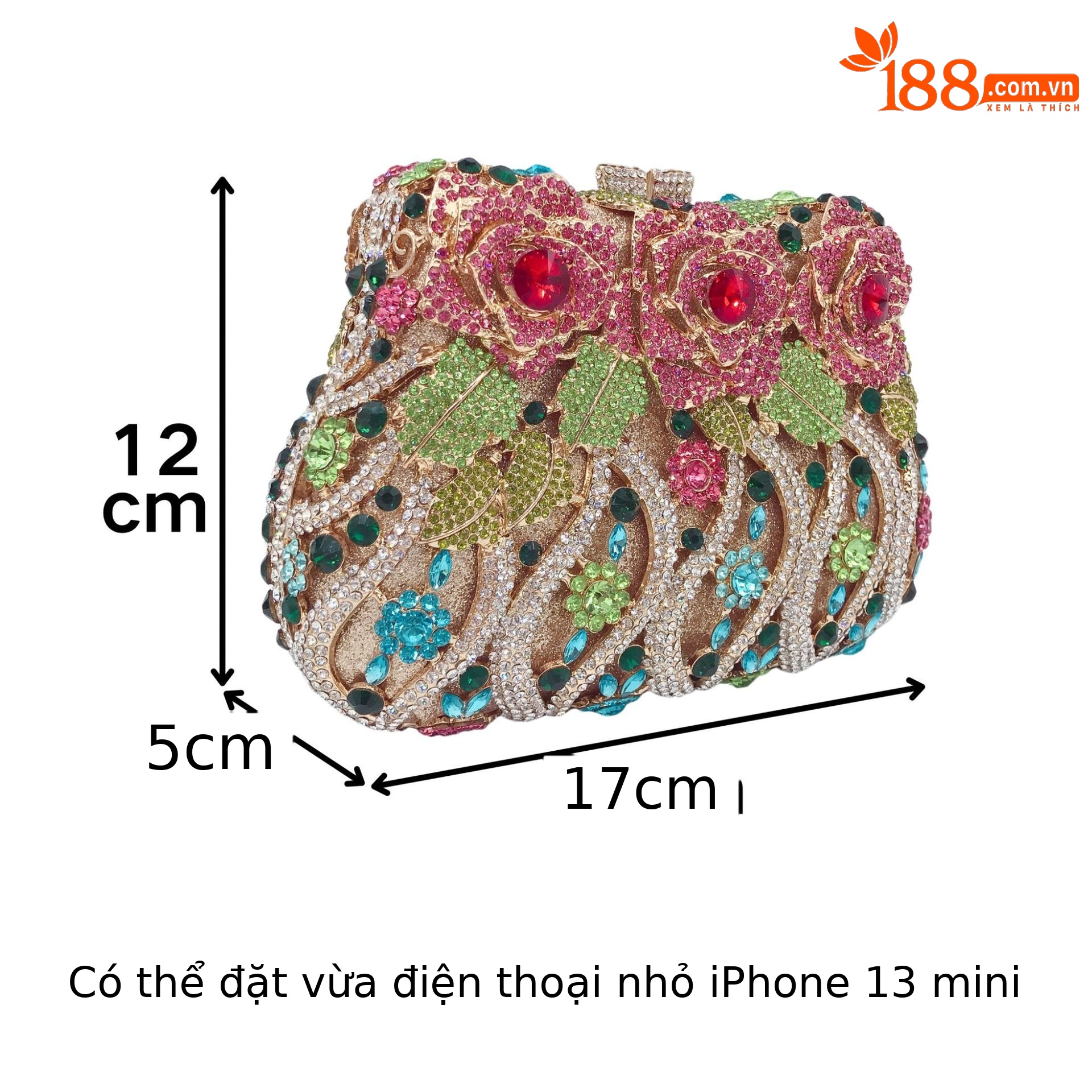 Túi clutch dạ hội đính kim cương hoa hồng đục lỗ cầm tay — Màu vàng kim, Màu huyền ảo màu xanh đỏ, Màu hồng xanh lục, Màu cam