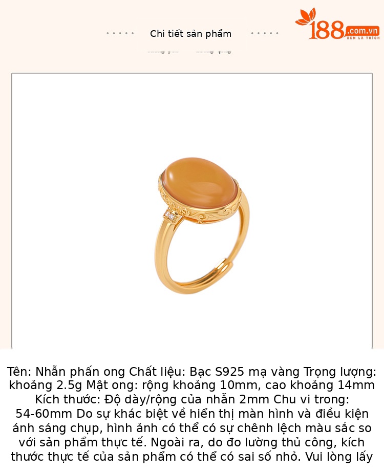 Nhẫn bạc S925 mạ vàng phong cách retro mặt trứng đơn giản — Bạc 925 chi tiết 3