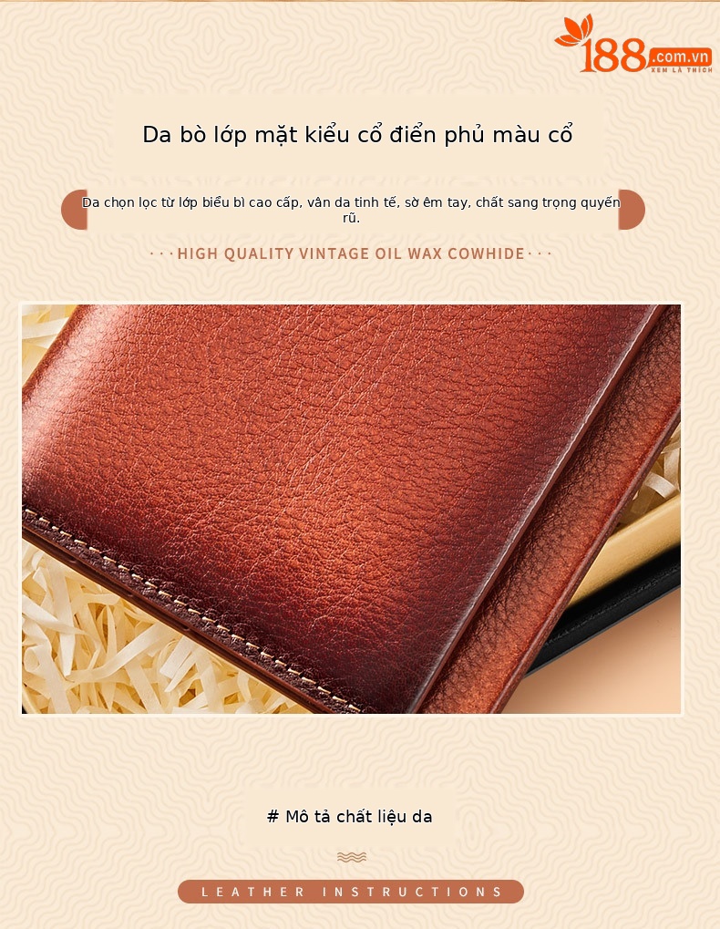 Ví da nam dài cổ điển da bò thật cao cấp phong cách mỏng nhiều khe thẻ chi tiết 2