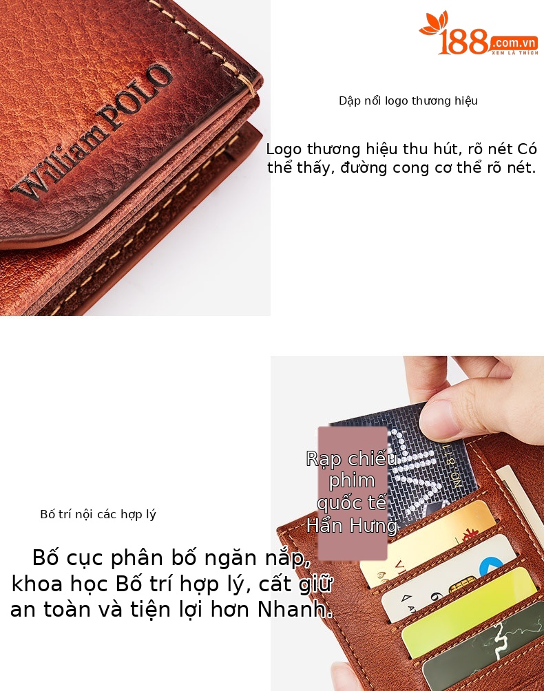 Ví da nam dài cổ điển da bò thật cao cấp phong cách mỏng nhiều khe thẻ chi tiết 15