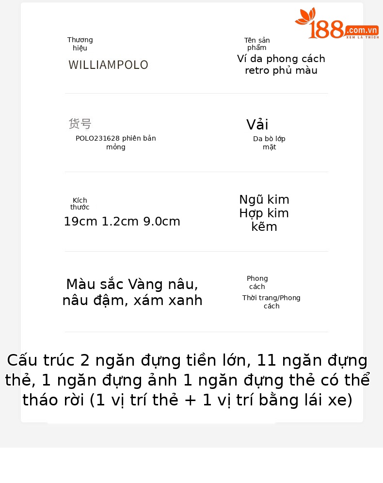 Ví da nam dài cổ điển da bò thật cao cấp phong cách mỏng nhiều khe thẻ chi tiết 23