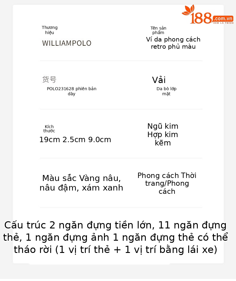 Ví da nam dài cổ điển da bò thật cao cấp phong cách mỏng nhiều khe thẻ chi tiết 25